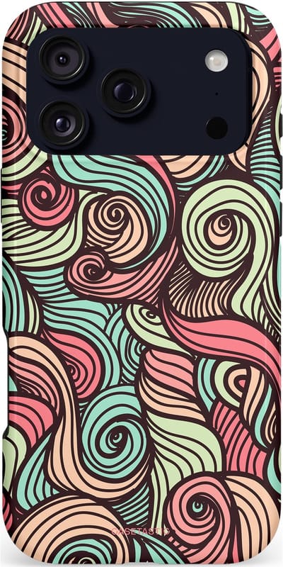 Casetastic hoesje geschikt voor Apple iPhone 17 Pro Max - MagSafe - Dubbellaagse bescherming - Pastel Swirl Vibes - Fashion Case - Taupe Donkergrijs Saliegroen Grijs