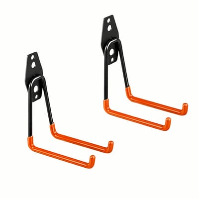 Set van 2 Stevige Wandhaken – Heavy Duty Opberghaken voor Fiets, Gereedschap & Berging – Draagkracht Hoog – Zwart/Oranje - FSW-Products