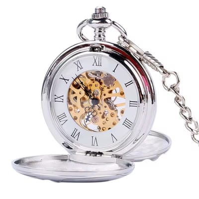 Vintage Zakhorloge Skeleton | Mechanisch Zakhorloge | Handmatige Opwinding | Met Ketting | Zilverkleurig