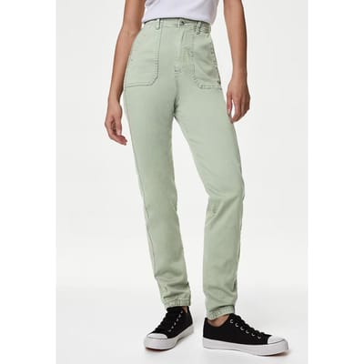 M&S Collection Dames Katoenmix Slim Fit Enkel Grazer Joggers Olijf
