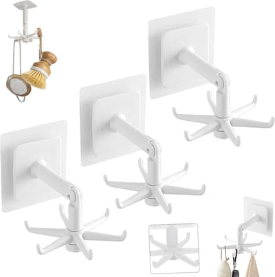 3 stuks Keuken Organizer - Keuken Wandrek - Keukenhouder - Draaibare 6-haken haak - draaibare 6-haken haak - Opbergrek met 6 klauwen - Multifunctionele haken geschikt voor keukens badkamers en kledingkasten