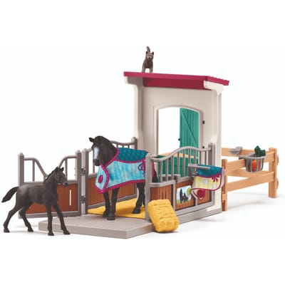 schleich HORSE CLUB - Paardenbox - met Merrie & Veulen - Afneembaar Zadel & Hoofdstel - Paarden Speelgoed - Kinderspeelgoed