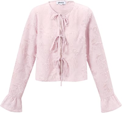 Elegante Geweven Vrouwen Top met Voorkant Strikdetail - Roze - Maat S