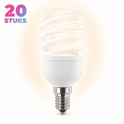 20x Spiraal Spaarlamp E14 - 13W - Daglicht (6400K) - 780 lm - 10 jaar - Niet Dimbaar