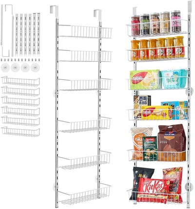 Sello! deur organizer – 6 opbergmanden – verstelbare mandhoogte – deuren tot 50mm – twee montagemogelijkheden – stalen frame