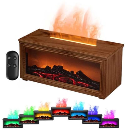 Aroma Diffuser met open haard en etherische olie - luchtbevochtiger -Vlambevochtiger - Vlameffecten met 7 kleuren - Met afstandsbediening - Timer voor automatische uitschakeling - Geschikt voor slaapkamers, huizen en yoga - Donkere houtnerf