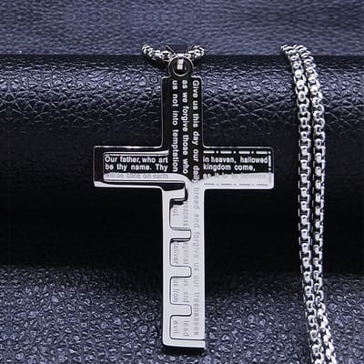 Fako Bijoux - Cubaans Kruis Key Voor Mannen - Ketting Met Kruis - Heren Ketting - Holy Cross - 33x50mm - 60cm - 2mm - Stainless Steel - RVS - Staal - Zilverkleurig