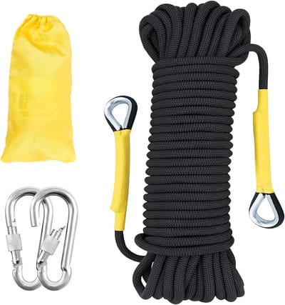 Dikke 12mm Klimtouw van 30m voor Outdoor Activiteiten, Brandbestrijding en Bergbeklimmen met 2 Stalen Haken voor Veiligheid en Duurzaamheid