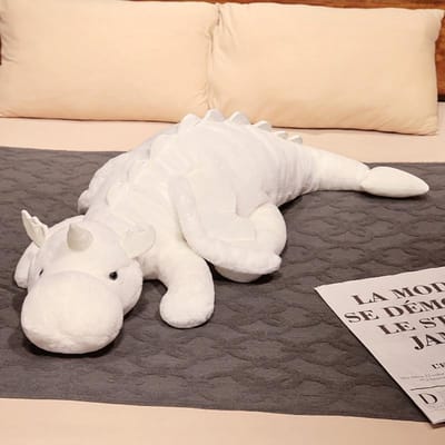 70-150cm Gigantische Witte Draak Pluche Speelgoed Met Eenhoorn Hoorn Vliegende Vleugels Draken Dinos Knuffel Kussen Dinos Slaap Cadeau about 65-70cm