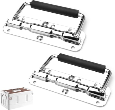 Set van 2 Opvouwbare Handvatten, 110 mm Veerbox Handvat, RVS Hardware Dozen met Geïsoleerde Rubber Handgreep voor Gereedschapskist en Meubelaccessoires