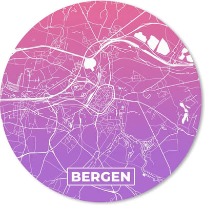 Muismat rond 20x20 cm - Mousepad Stadskaart - België - Bergen - Paars - Ronde muismatten