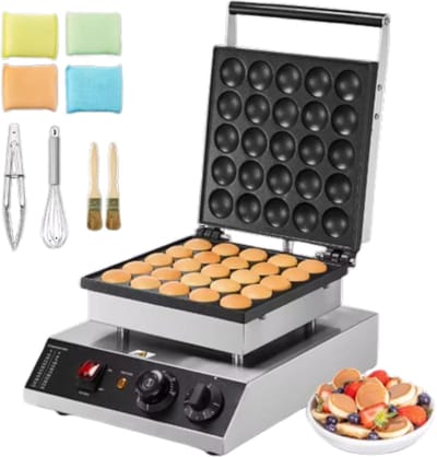 Elektrisch Mini Wafelijzer 25 Stuks - Nederlandse Pannenkoeken & Dorayaki Maker - 1700W - Anti-aanbak - Instelbare Temperatuur - Ideaal voor Ontbijt, Snacks & Feestjes - Gemakkelijk Schoon te Maken - Roestvrij Staal - Knapperig & Donzig