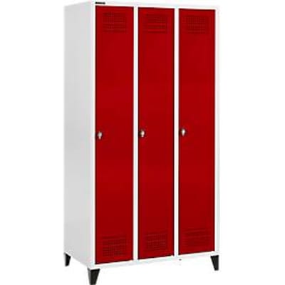 Schäfer Shop Genius Kledinglocker met poten, 3 compartimenten, draaigrendelslot, lichtgrijs/rood
