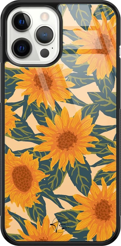 Hoesje geschikt voor iPhone 12 Pro Max - Zonnebloemen - Luxe Hard Case - Bloemen - Oranje - Mooie Telefoonhoesjes