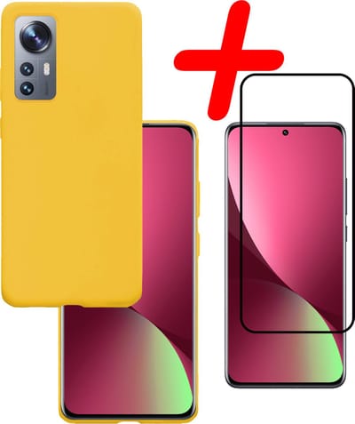 Hoesje Met Screenprotector - Geschikt voor Xiaomi 12 - Sterk & Shockproof - Back Cover - Siliconen Case - Telefoon Hoes - Geel