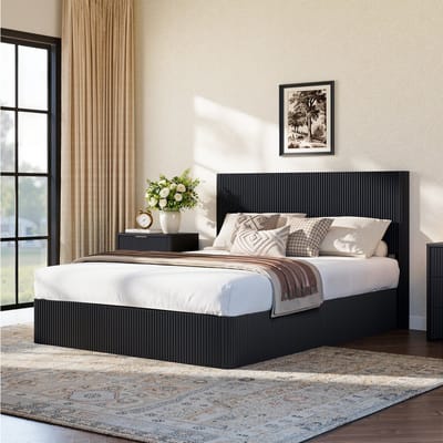 HAUSS SPOLE Opbergbed 160x200 cm - Bed Met Hydraulisch Liftmechanisme En Grote Opbergruimte - Zonder Matras - MDF En Metaal - Zwart