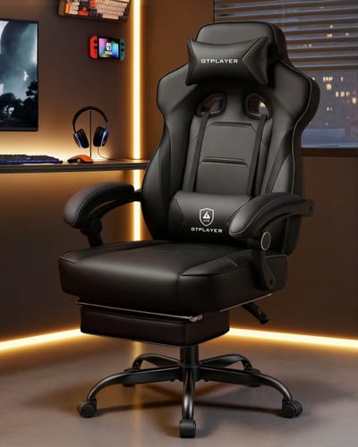 GTPLAYER - Gaming Stoel met Voetensteun - 155° Verstelbaar 180kg - Zwart