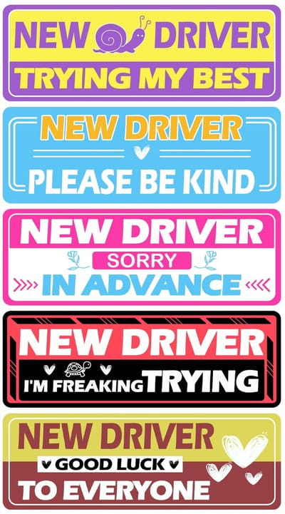 Dailygoods- Autostickers 5 Stuks - Magnetische Waarschuwingsstickers - Geschikt voor Beginners - Hulpmateriaal voor Studenten - Goede Magneten - Gemiddelde Grootte - Magneetstickers