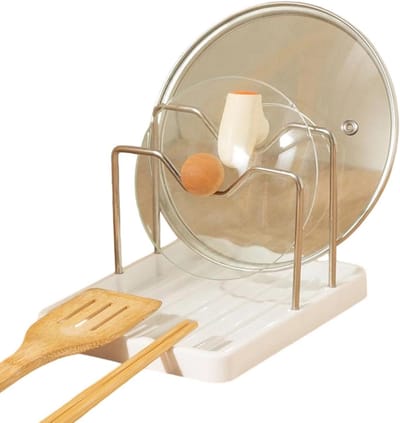 Dekselhouder Organizer - Keukenrek - Keuken Ordenen - Met Lekbak - 15 cm Breed - Wit