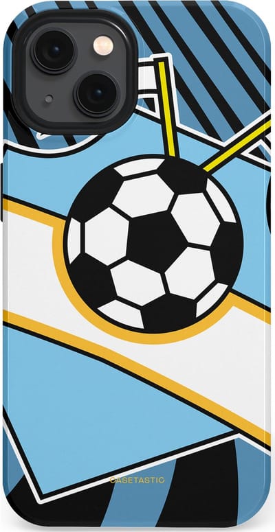 Casetastic hoesje geschikt voor Apple iPhone 13 - MagSafe - Dubbellaagse bescherming - Kampioensbal - Fashion Case - Lichtblauw Zwart Wit