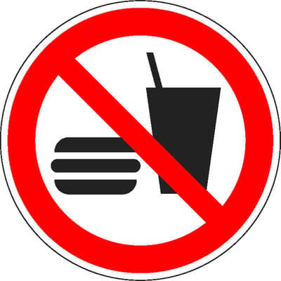 Verboden eten en drinken sticker - ISO 7010 - P022 50 mm - 10 stuks per kaart