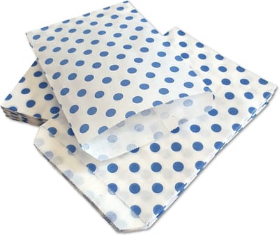 Prigta - Papieren zakjes - 50 stuks - 10x16 cm - wit met blauwe stipjes - 40 gr/m2 / cadeauzakjes