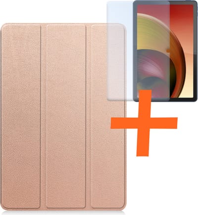 Hoesje - Geschikt voor Lenovo Tab M10 5G - Met Screenprotector - Trifold Bookcase - Hard Cover - Hardcover Book Case - Tablet Hoes - Rosé goud