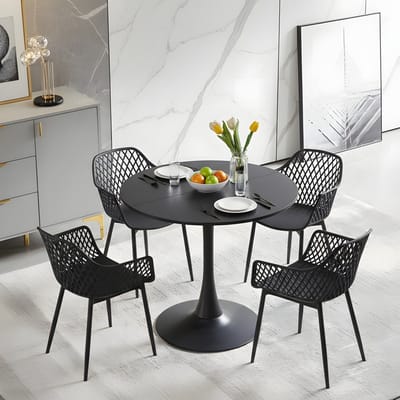 EGGREE eettafel en stoelen set - zwarte tafel Ø 80 cm met 4 stoelen - voor bar - kookeiland - café en eetkamer