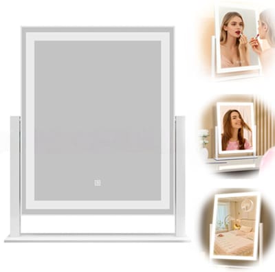 VHV - Make-up spiegel met verlichting - Visagie spiegel - Kaptafel spiegel - LED verlichting - Dimbaar - 10x vergroting - Smart Touch - 360 graden draaibaar - Voor slaapkamer en badkamer - 42 x 33 cm - Wit