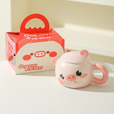 Varkensmok Roze Meisjeshart Creatieve Huis Kantoor Keramische Mok Cadeau Cartoon Ontbijtmok 301-400ml