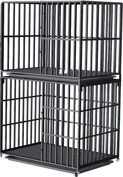 Dubbele Hondenmand Rex - Hondenkennel - Meubelbench Bijzettafel - Metalen Hondenkrat & Walnoot - Binnenbench - 145 cm Hoog - 95 cm Breed