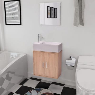 Badkamermeubelset - Wastafelcombinatie - Badkamer Opbergen - Keramische Wastafel - 48 x 25 cm - Beige