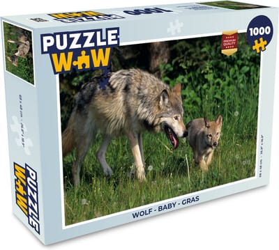 Puzzel Wolf - Baby - Gras - Legpuzzel - Puzzel 1000 stukjes volwassenen