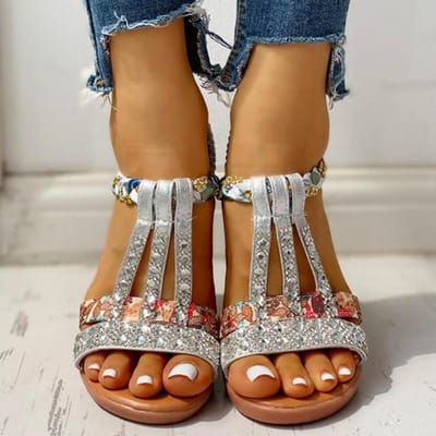 Nieuwe Groothandel Gladiator Wedge Hakken Elastische Band Kristallen Zomer Dames Schoenen Vrouw Sandalen Vrije Tijd Strand Sandalen 40 brown