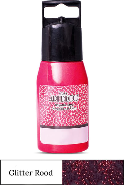 Artdeco Glitter Dimensional Paint, Relief Paint, Dimensional Fabric Paint, 3D Liner - 3D Verf - 3D Paint, Textuurschilderen, Reliëf Schilderen, Metallic Kleuren - Stof, Glas, Keramiek, Karton, Metaal, Papier, Steen - 50 ml-Rood