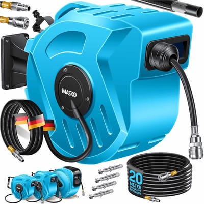 Persluchtslanghaspel - Automatische oproller - Werkplaats organiseren - 180 graden draaibaar - 20 meter - Blauw