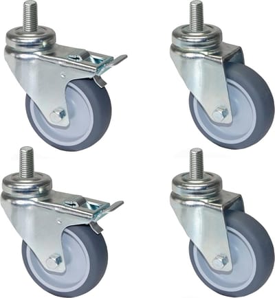 Zwenkwielen en transportwielen set - 75 mm met rem - ideaal voor meubels en pallets