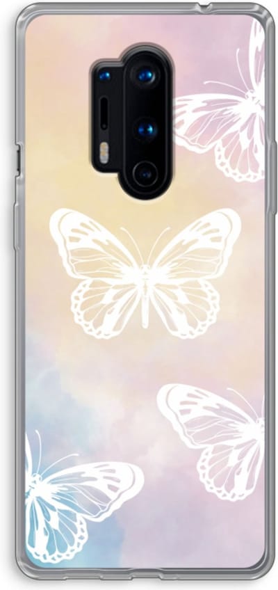 Case Company® - Hoesje geschikt voor OnePlus 8 Pro hoesje - White butterfly - Soft Cover Telefoonhoesje - Bescherming aan alle Kanten en Schermrand