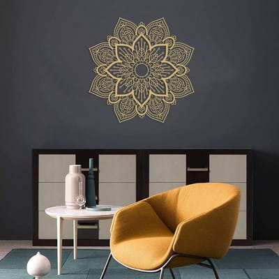 Ronde Metalen Mandala Wanddecoratie Unieke Lotusbloem Muurkunst voor Woonkamer Slaapkamer Badkamer Gang Thuiskantoor (Goud)