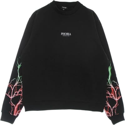 Lightning Crewneck lichtgewicht herensweatshirt met ronde hals, zwart/rood/groen