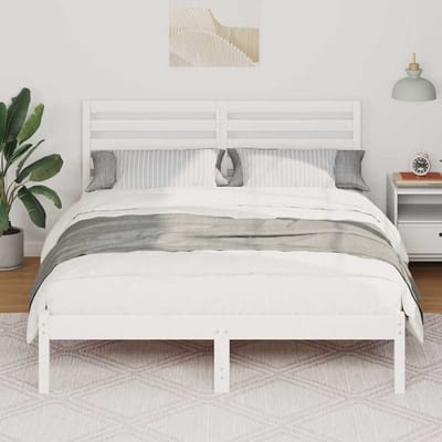 vidaXL - Bedframe - met - hoofdeinde - Wit - 135 - x - 190 - cm - Massief - grenenhout