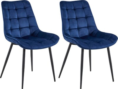 Colenis® - Quadra Eetkamerstoel - Set Van 2 - Blauw - Fluweel - Industrieel
