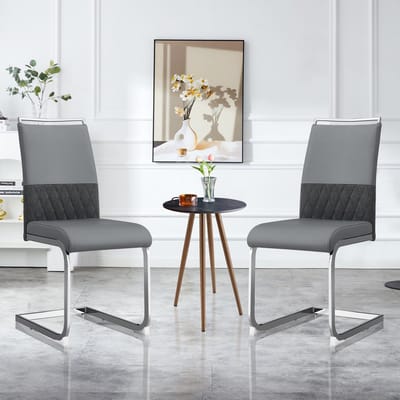 Clruro Eetkamerstoelen - 2 Stuks - Hoge Rugleuning met Streepdesign - PU-Leder en Linnen - Grijs
