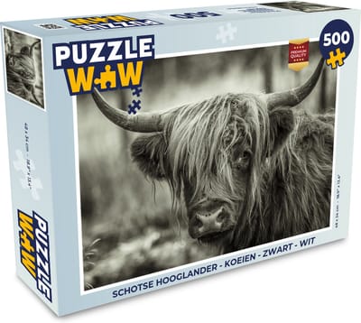 Puzzel Schotse hooglander - Koeien - Zwart - Wit - Legpuzzel - Puzzel 500 stukjes