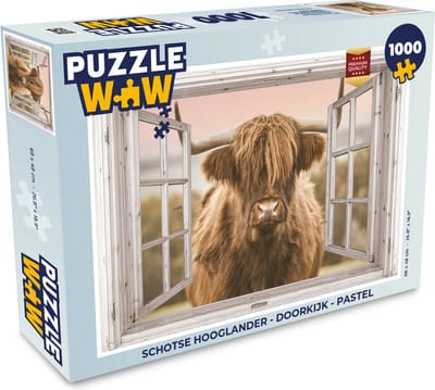 Puzzel Schotse hooglander - Doorkijk - Pastel - Legpuzzel - Puzzel 1000 stukjes volwassenen