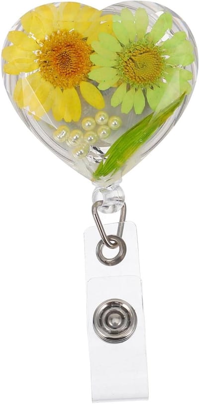 Badgehouder met Haspel - Naamkaartrol - Snelle Toegang Kaart - Hartvormig Bloemenmotief - 8.8 cm - Multicolor