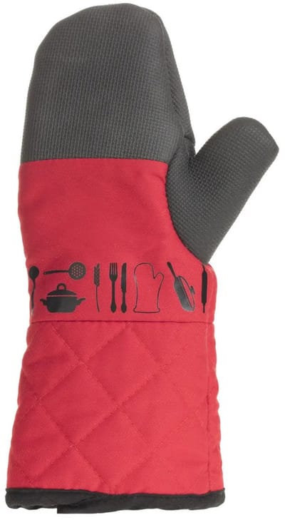 5Five Ovenwant en BBQ handschoen - rood - katoen/siliconen - 32 cm - keuken - hete pannen/gril/schalen