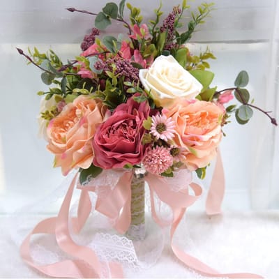 Kunstbloemen Boeket - Bruidsboeket Bruidsmeisje - Huwelijksceremonie Decoratie - Zijde Materiaal - 26x26x26 cm - Roze