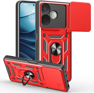 Coverup Hoesje - Geschikt voor OPPO A5 Pro 5G Hoesje - Coverup Armor Ring Kickstand Back Cover met Camera Shield - Rood