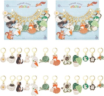 Dieren Themed Steekmarkeerders, 24 Stuks, Enamel Legering Haak Steekmarker, Verwijderbare Haak, Locking Steekmarker voor Breien, Weven, Naaien en Sieraden Maken